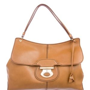 Tod's Tan Leather Shoulder Bag with Curved Handle